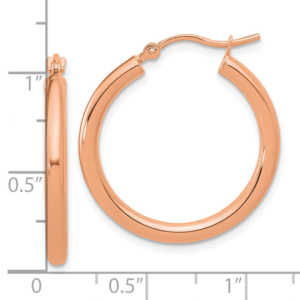 14k Rose Gold Polished 2.5mm Lightweight Tube Hoop Earrings