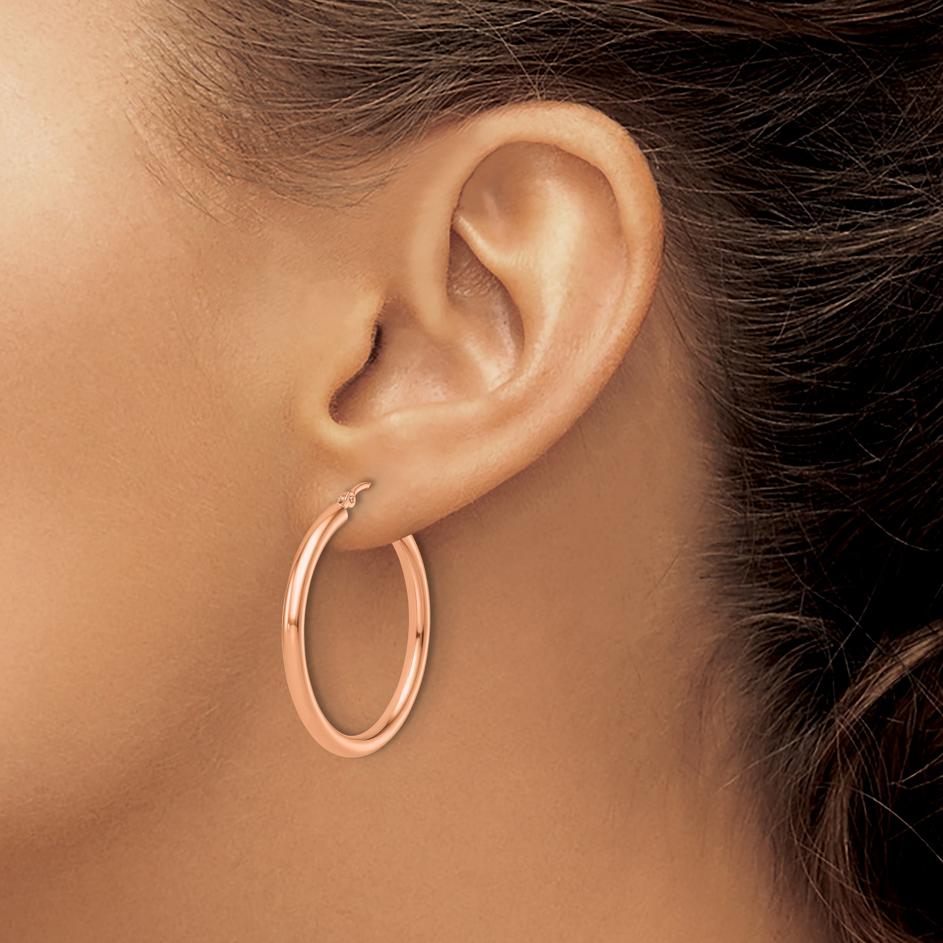 14k Rose Gold Polished 2.5mm Lightweight Tube Hoop Earrings