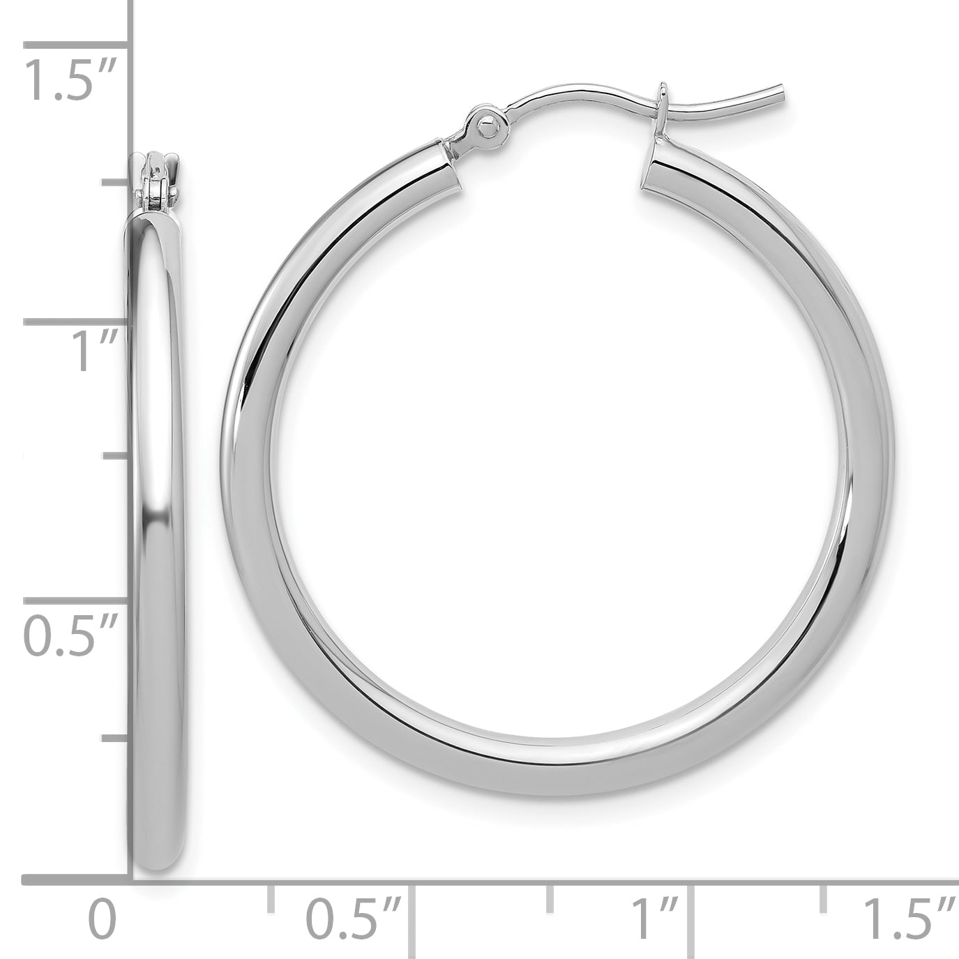 14k White Gold Polished 2.5mm Lightweight Tube Hoop Earrings