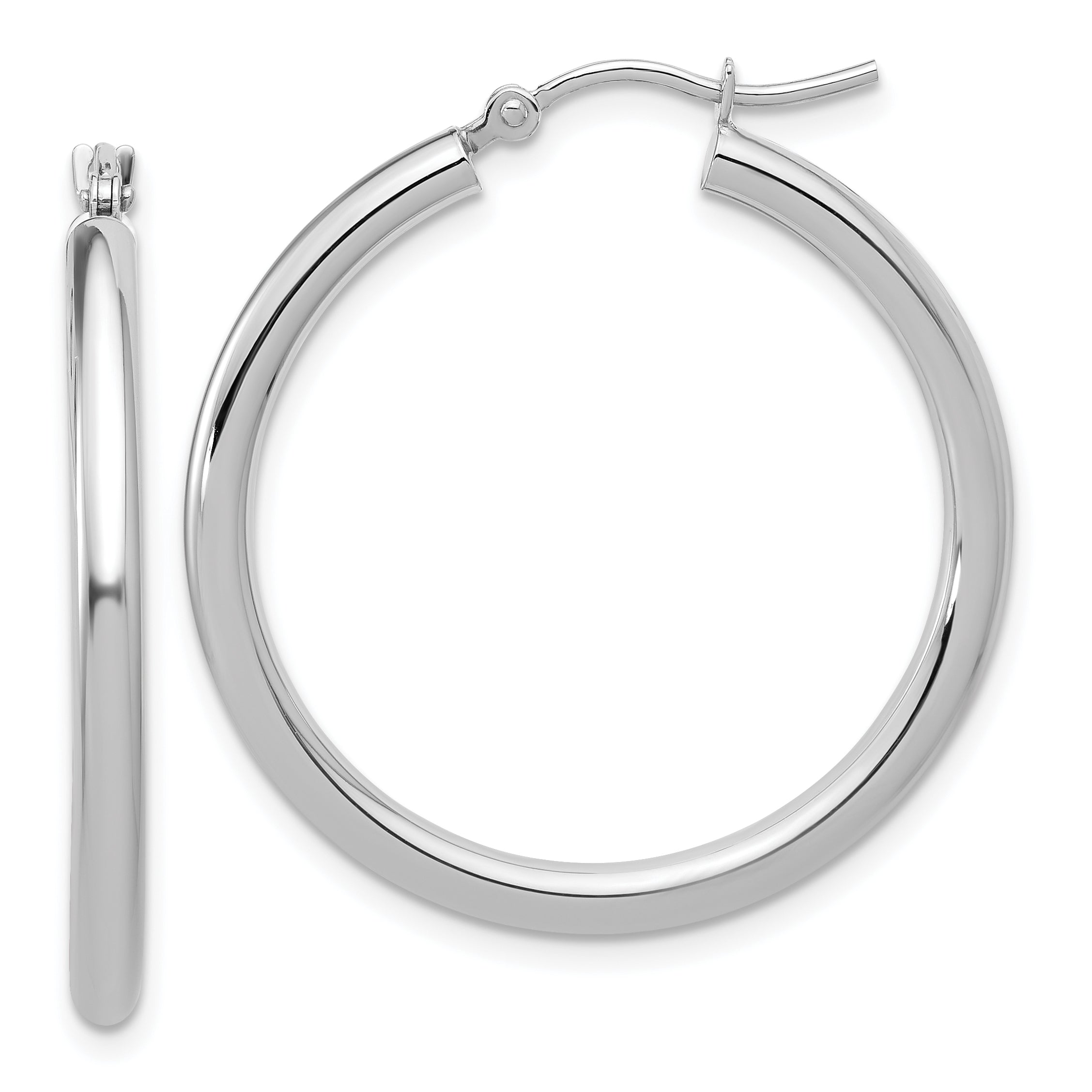 14k White Gold Polished 2.5mm Lightweight Tube Hoop Earrings Main image
