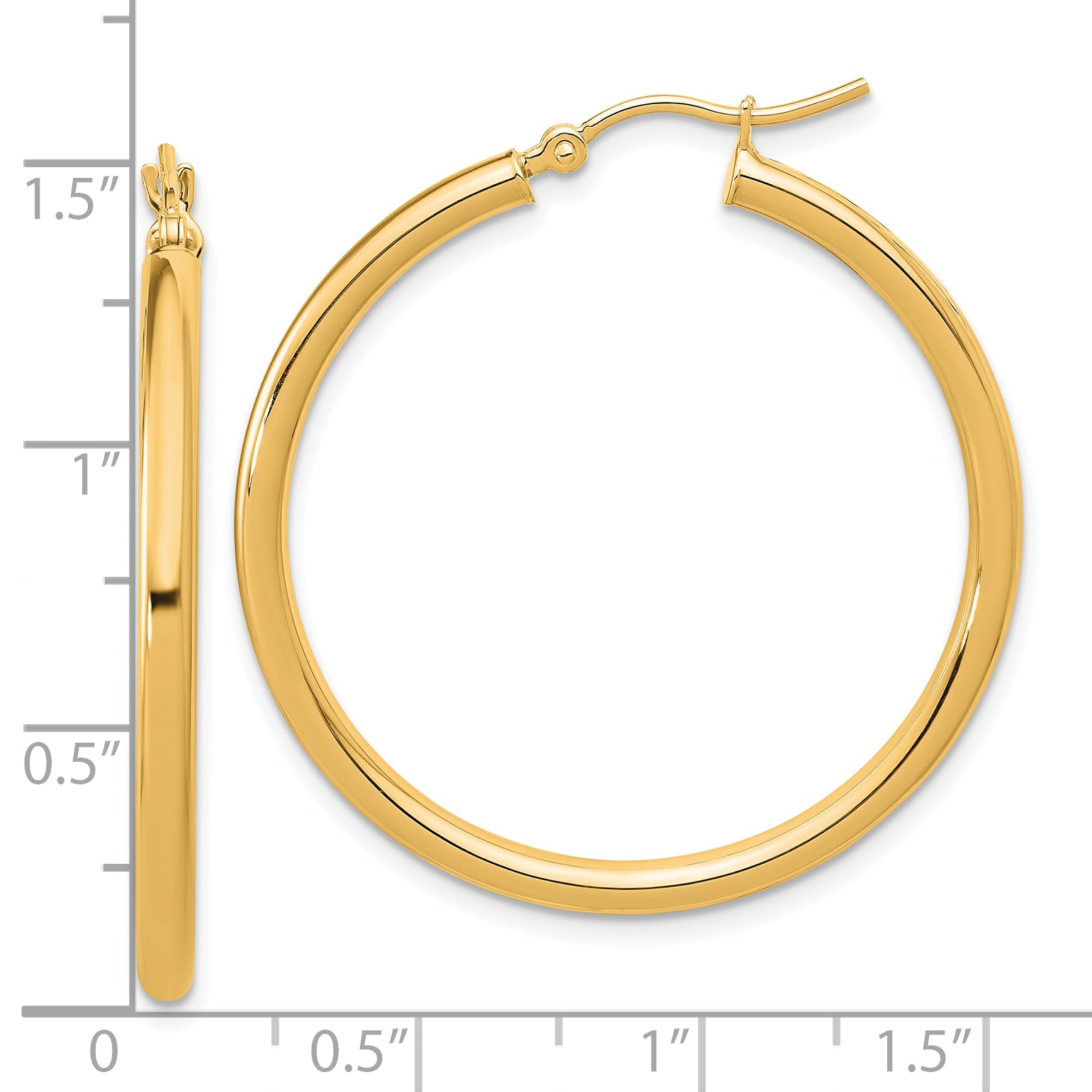14k Polished 2.5mm Lightweight Tube Hoop Earrings