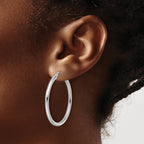 14k White Gold Polished 2.5mm Lightweight Tube Hoop Earrings