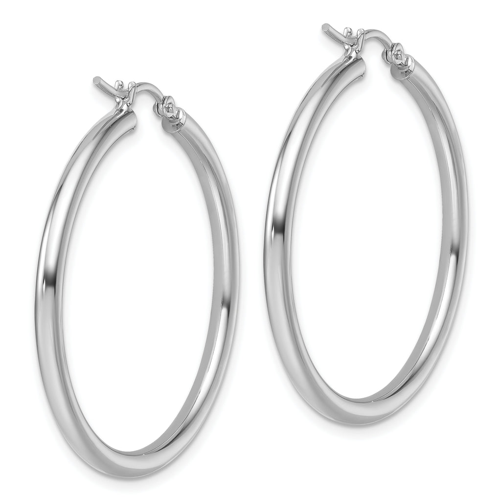 14k White Gold Polished 2.5mm Lightweight Tube Hoop Earrings