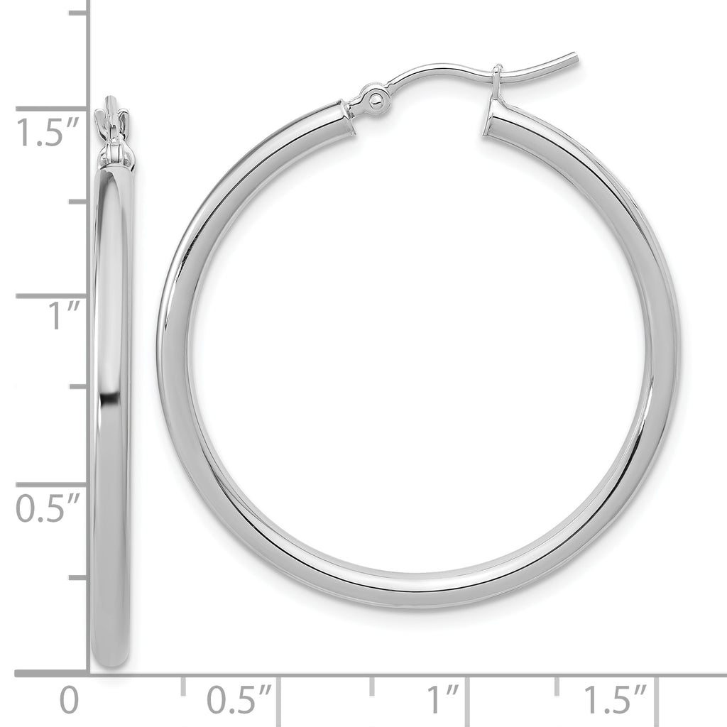 14k White Gold Polished 2.5mm Lightweight Tube Hoop Earrings