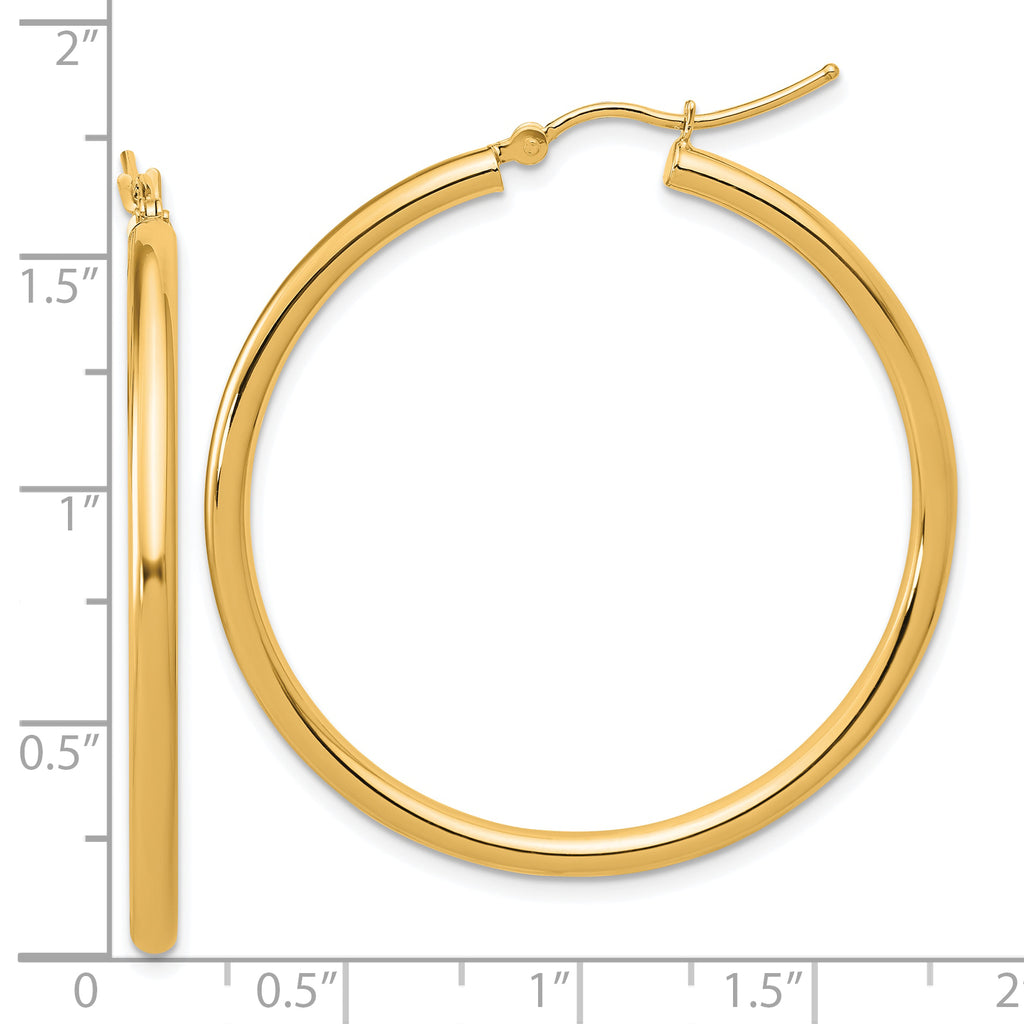 14k Polished 2.5mm Lightweight Tube Hoop Earrings