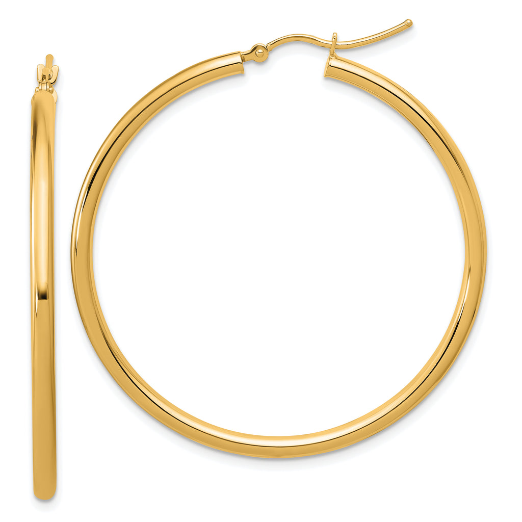 14k Polished 2.5mm Lightweight Tube Hoop Earrings