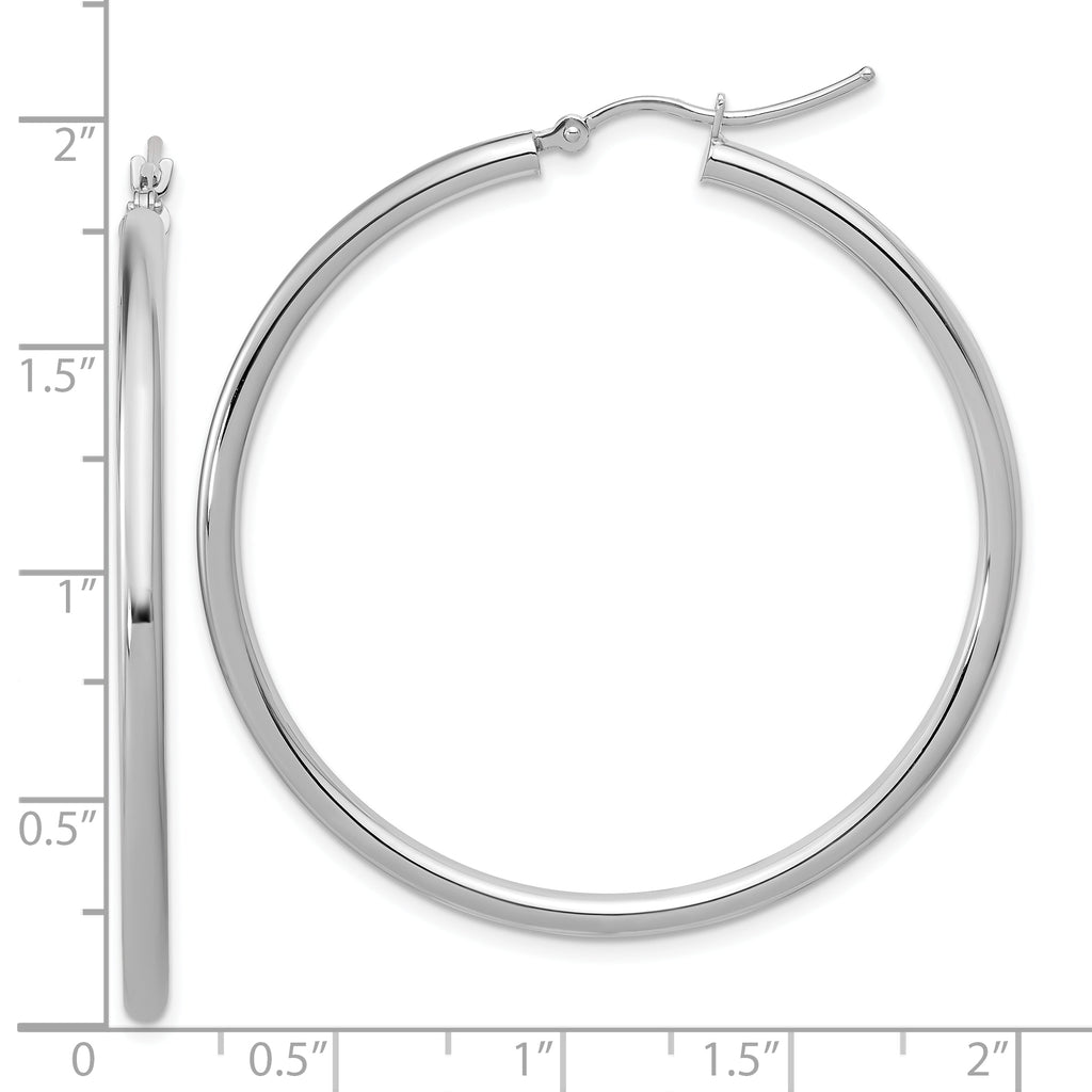14k White Gold Polished 2.5mm Lightweight Tube Hoop Earrings