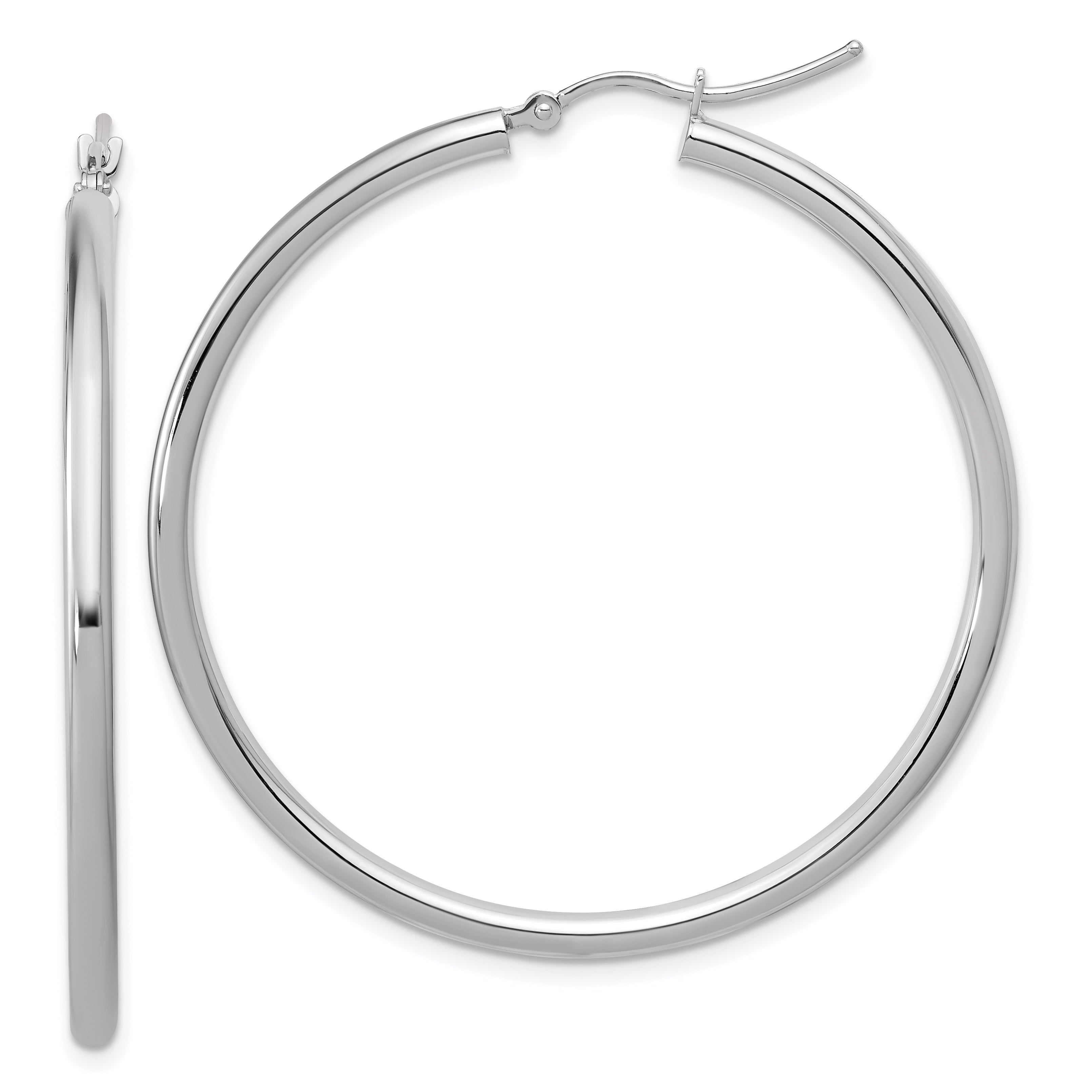 14k White Gold Polished 2.5mm Lightweight Tube Hoop Earrings Main image