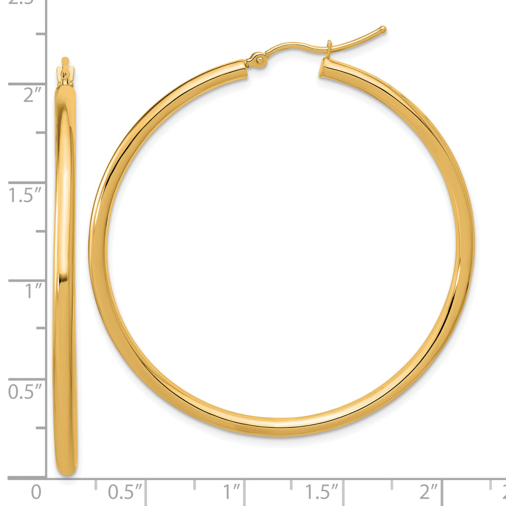 14k Polished 2.5mm Lightweight Tube Hoop Earrings