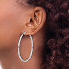 14k White Gold Polished 2.5mm Lightweight Tube Hoop Earrings
