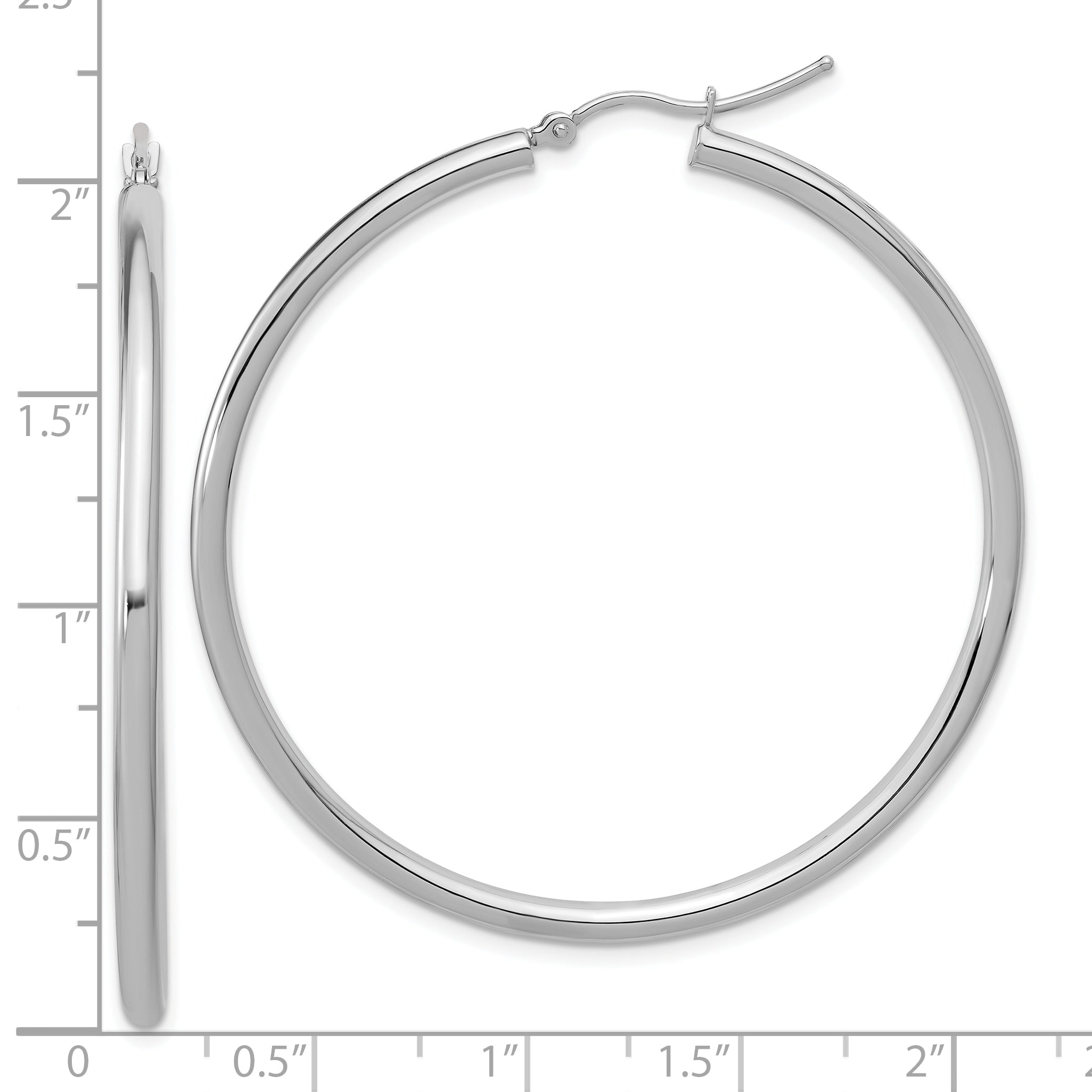 14k White Gold Polished 2.5mm Lightweight Tube Hoop Earrings