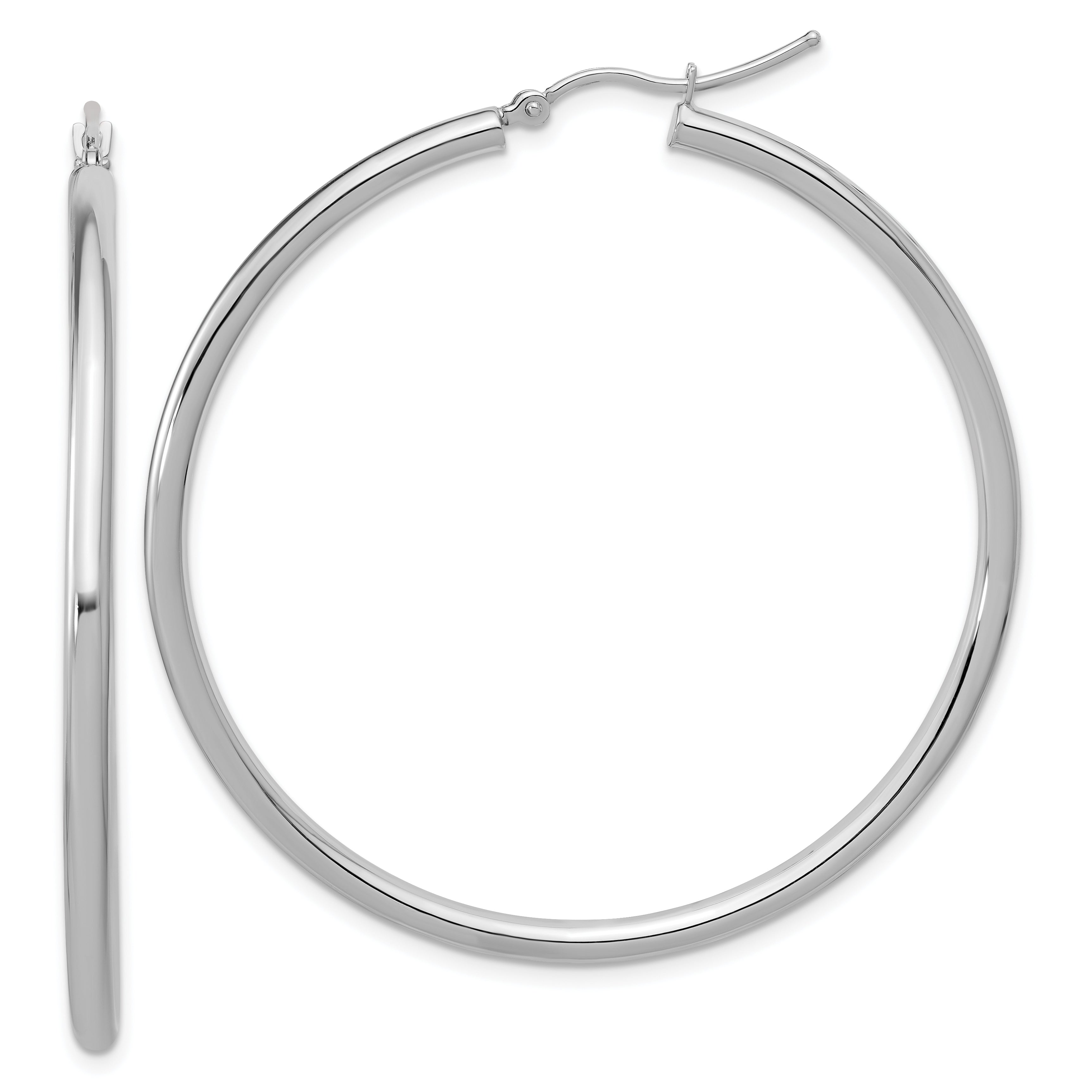 14k White Gold Polished 2.5mm Lightweight Tube Hoop Earrings Main image