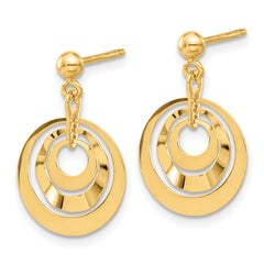 14K Polished Circles Post Dangle Earrings