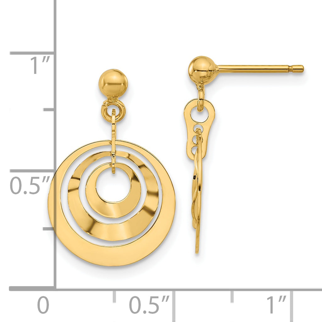 14K Polished Circles Post Dangle Earrings