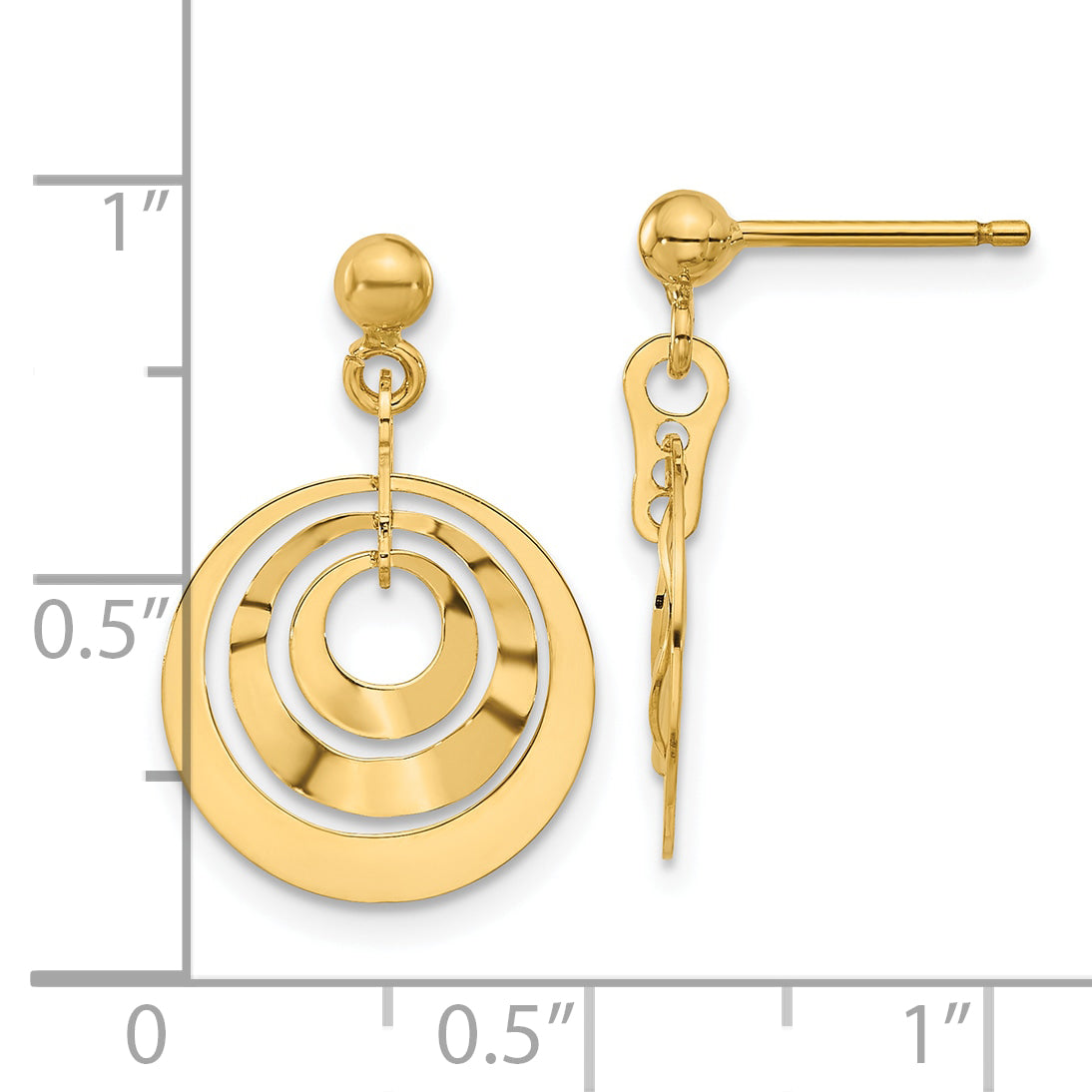 14K Polished Circles Post Dangle Earrings