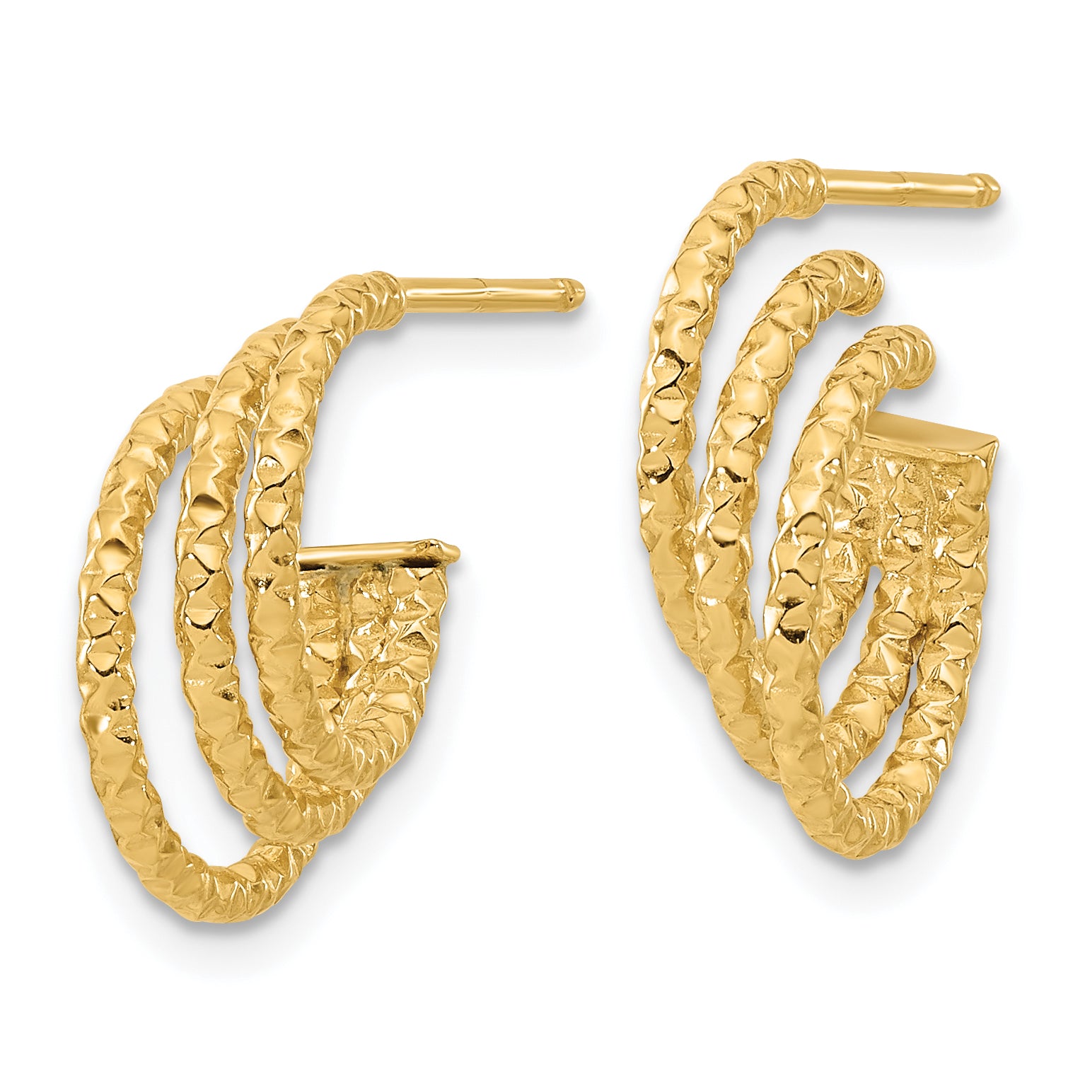 14K Polished and Hammered Post Hoop Earrings Secondary image