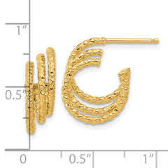 14K Polished and Hammered Post Hoop Earrings