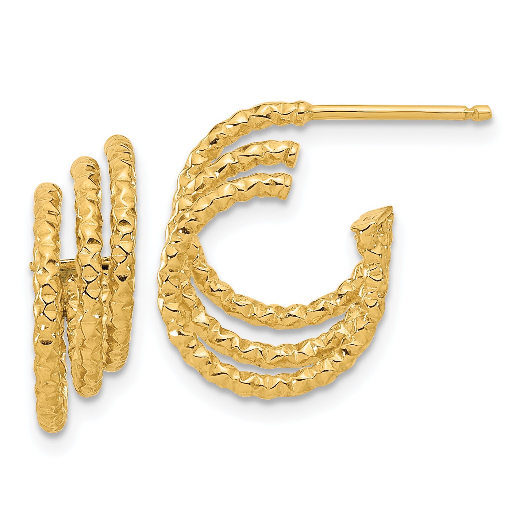 14K Polished and Hammered Post Hoop Earrings Main image