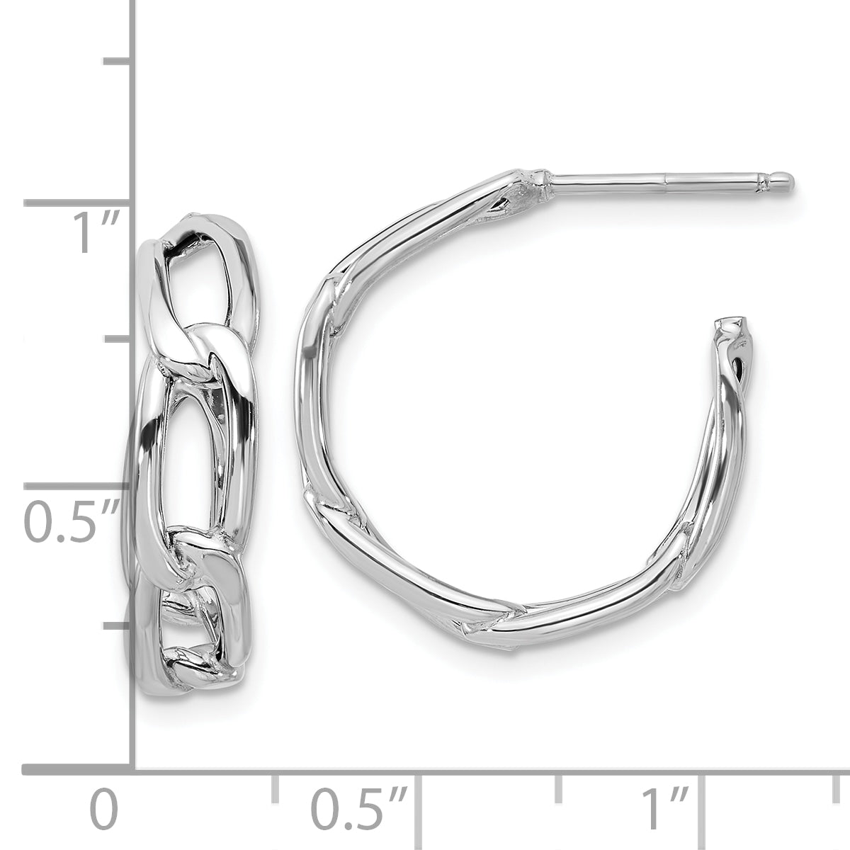 14K w/Wht RH-plating Polished Link Post Hoop Earrings
