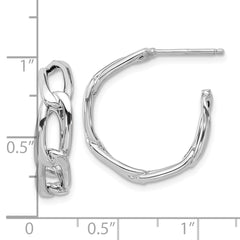 14K w/Wht RH-plating Polished Link Post Hoop Earrings