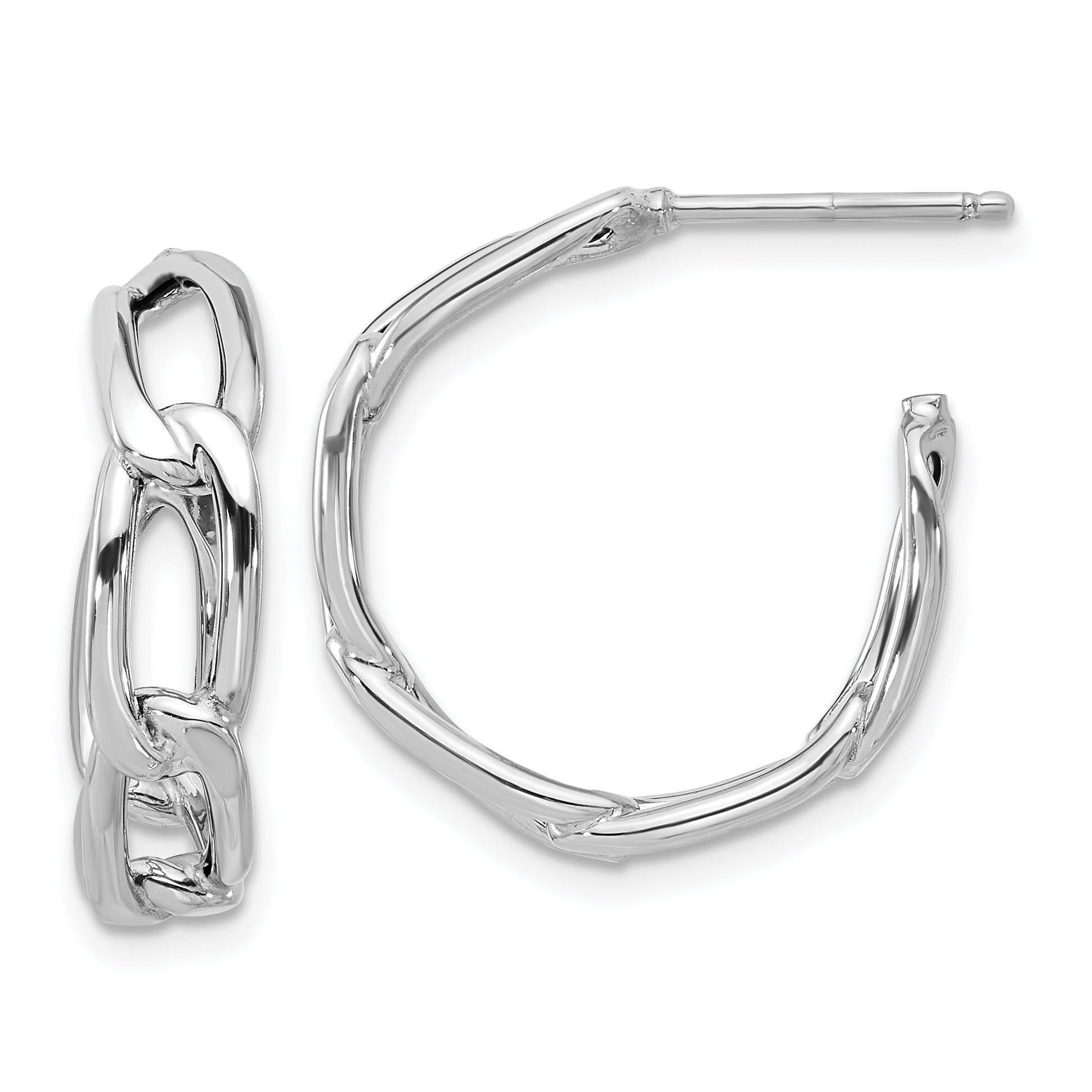 14K w/Wht RH-plating Polished Link Post Hoop Earrings Main image