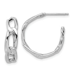 14K w/Wht RH-plating Polished Link Post Hoop Earrings
