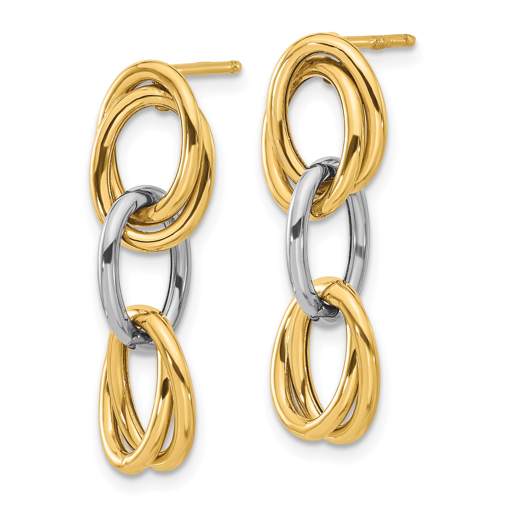 14K with Rhodium Polished Ovals Dangle Earrings Secondary image