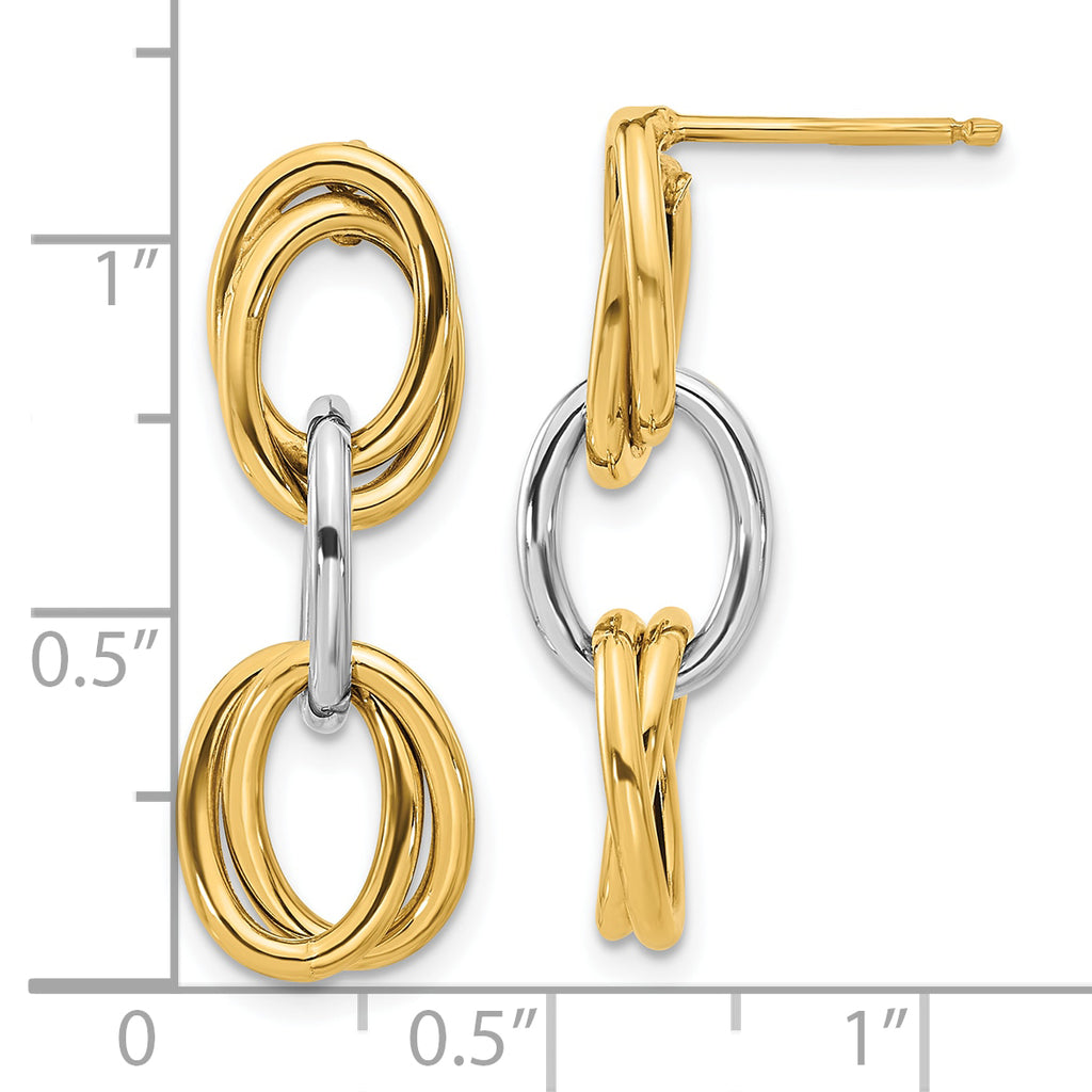 14K with Rhodium Polished Ovals Dangle Earrings