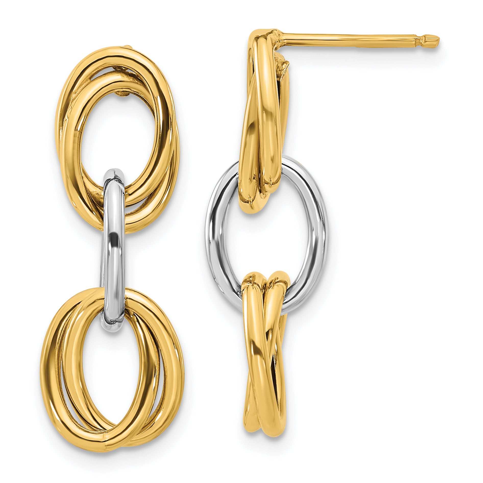 14K with Rhodium Polished Ovals Dangle Earrings Main image