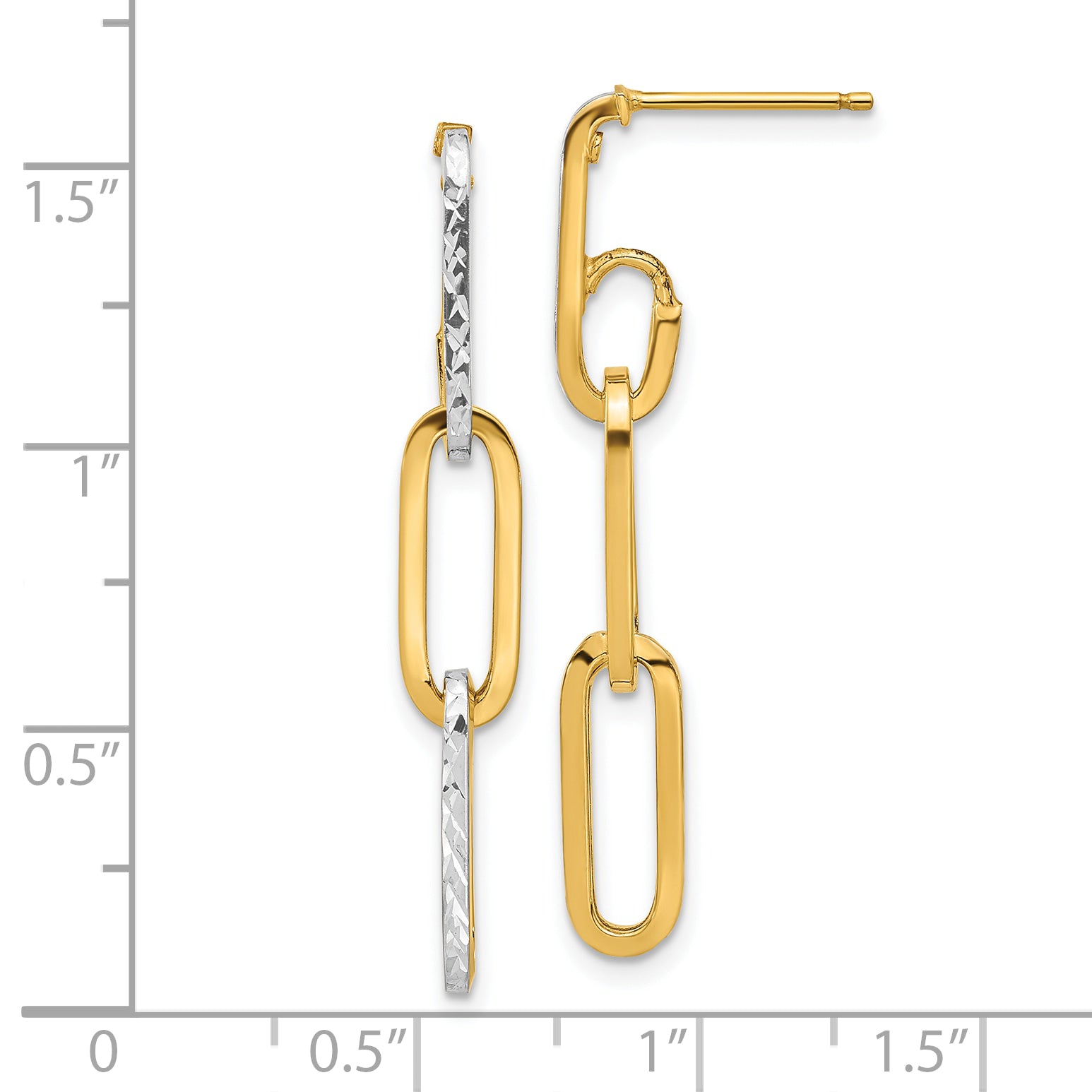 14K with White Rhodium Pol and Diamond-cut Link Dangle Earrings