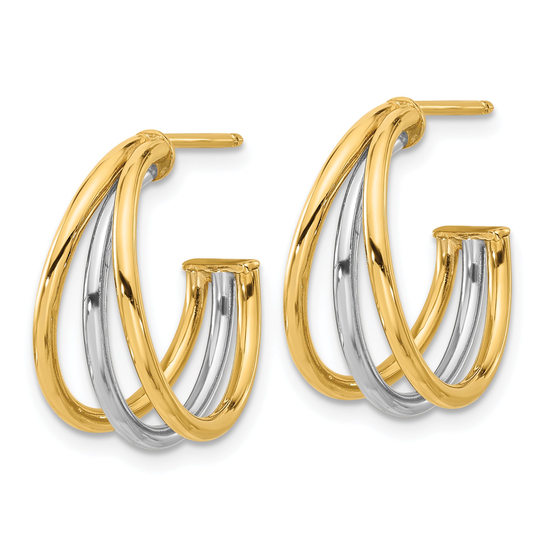 14K with Rhodium Polished Hoop Post Earrings Secondary image