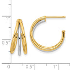 14K with Rhodium Polished Hoop Post Earrings