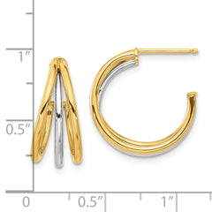 14K with Rhodium Polished Hoop Post Earrings