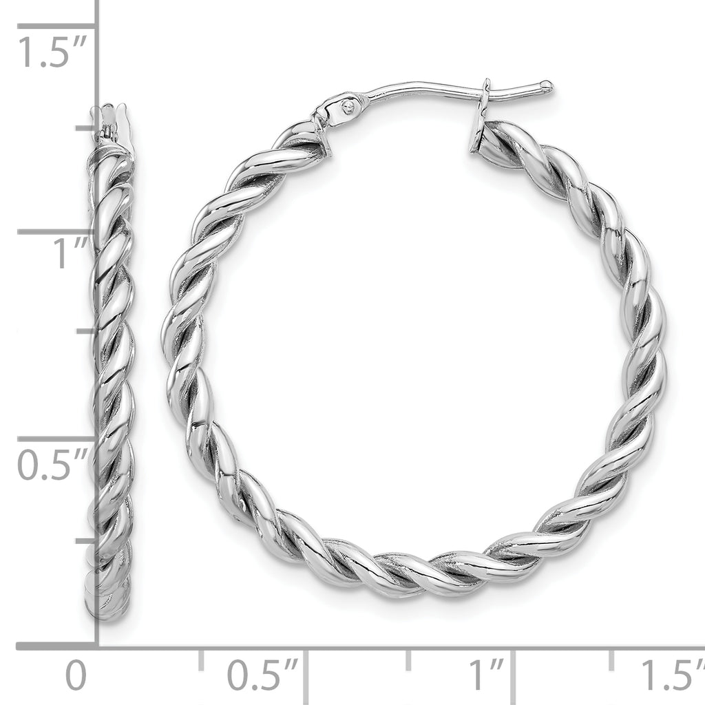 14K w/White RH-plating Polished Twist Hoop Earrings