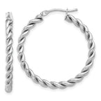 14K w/White RH-plating Polished Twist Hoop Earrings