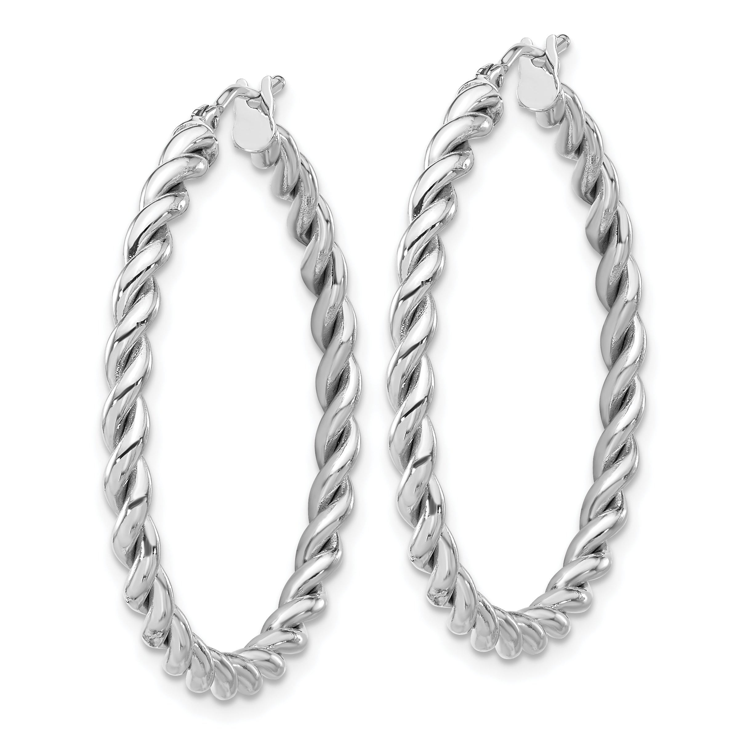 14K w/White RH-plating Polished Twist Hoop Earrings Secondary image