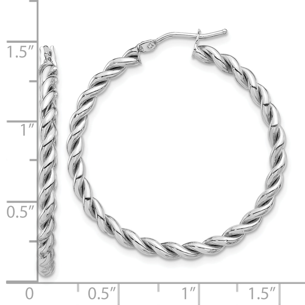 14K w/White RH-plating Polished Twist Hoop Earrings