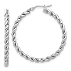 14K w/White RH-plating Polished Twist Hoop Earrings