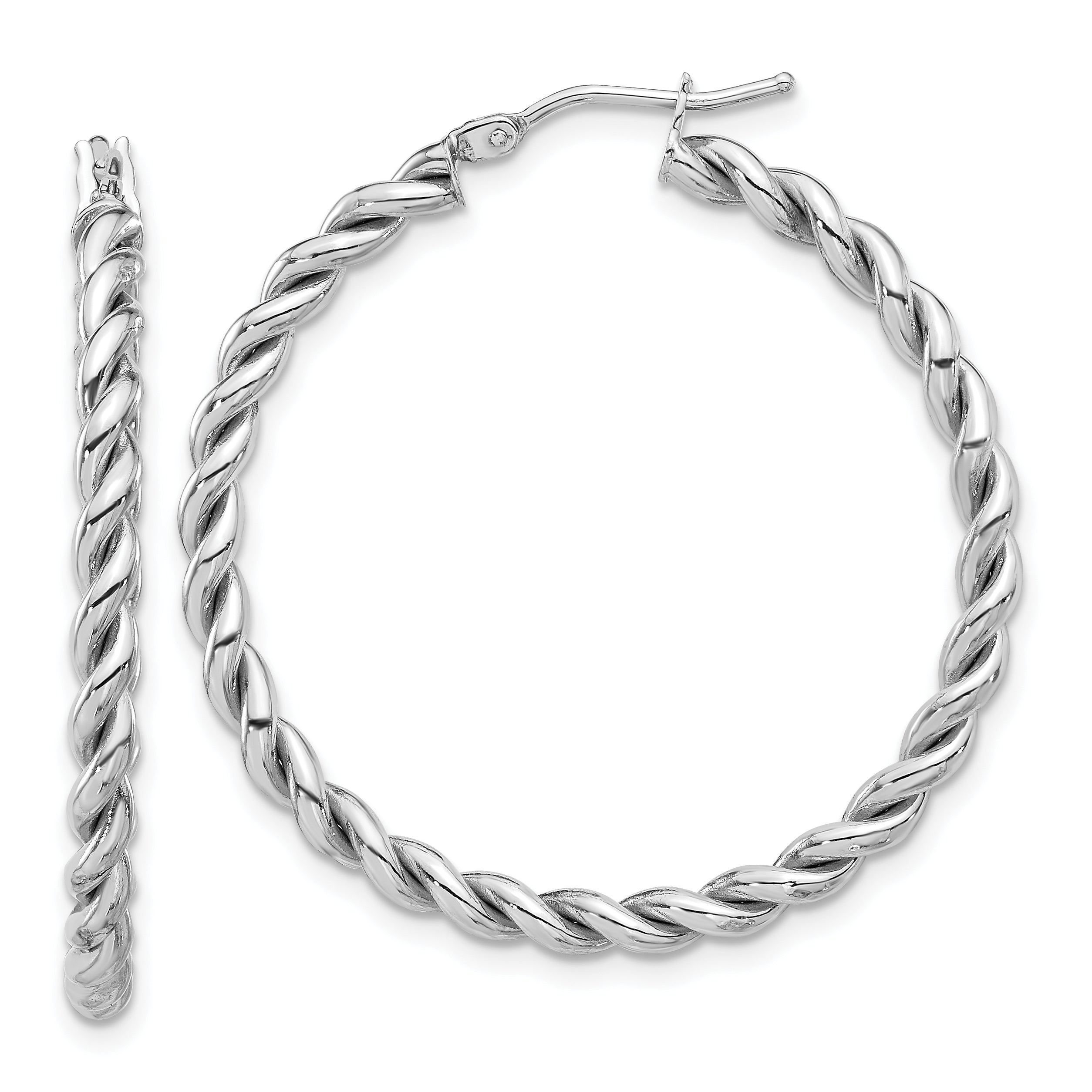 14K w/White RH-plating Polished Twist Hoop Earrings