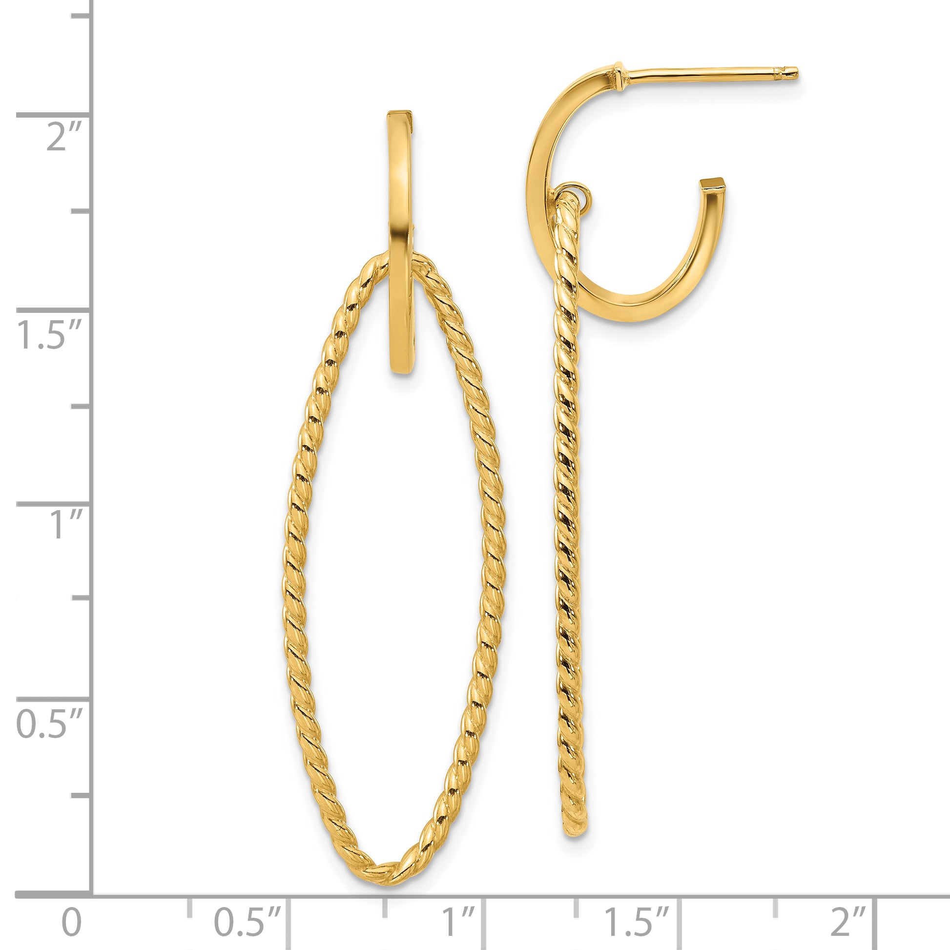 14K Polished and Twist Dangle Oval J-Hoop Earrings