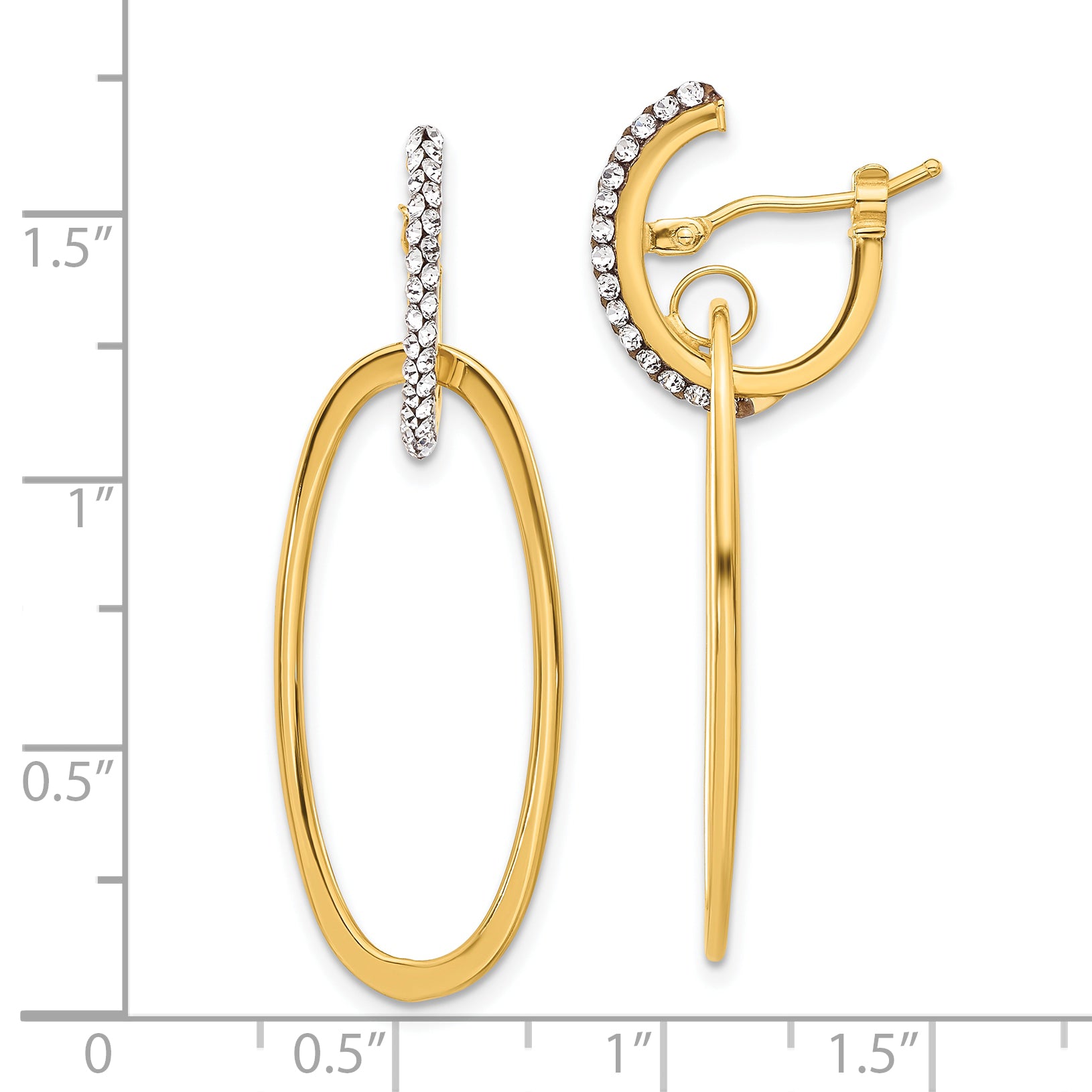 14K Polished Crystal Oval Hoop Earrings