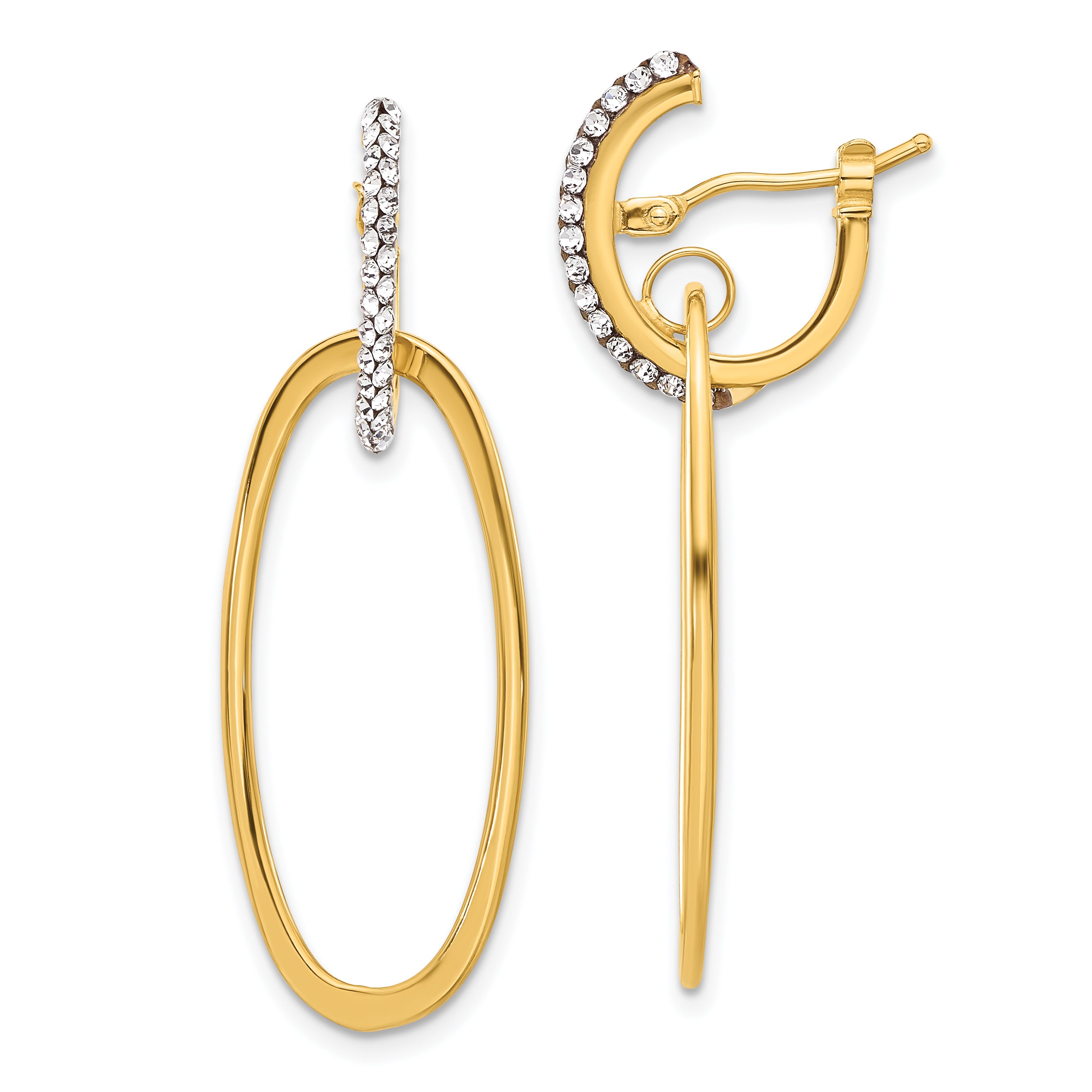 14K Polished Crystal Oval Hoop Earrings Main image