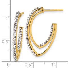 14K Polished Crystal J-Hoop Post Earrings