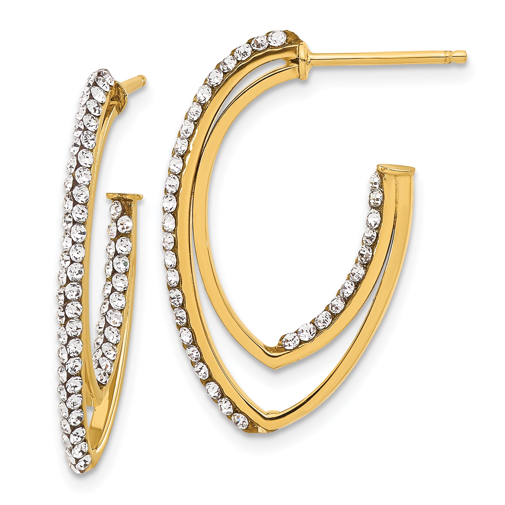14K Polished Crystal J-Hoop Post Earrings