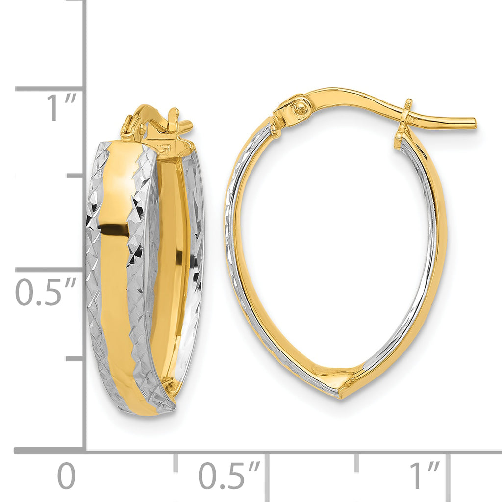 14K and White Rhodium Polished and Diamond-cut In/Out Hoop Earring