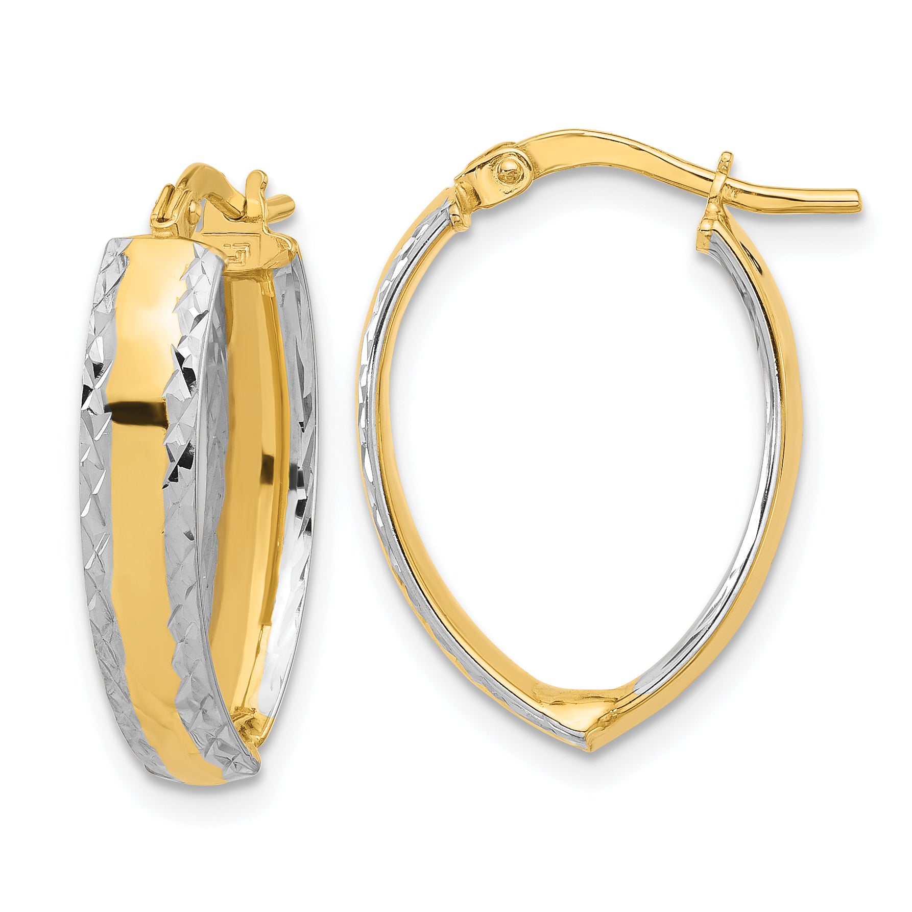 14K and White Rhodium Polished and Diamond-cut In/Out Hoop Earring