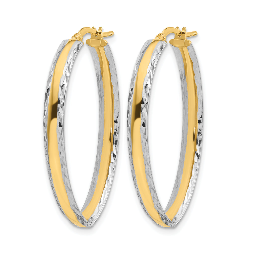 14K Yellow Gold Diamond-Cut Inside-Outside Hoop Earrings