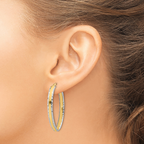 14K and White Rhodium Polished and Diamond-cut In/Out Hoop Earring