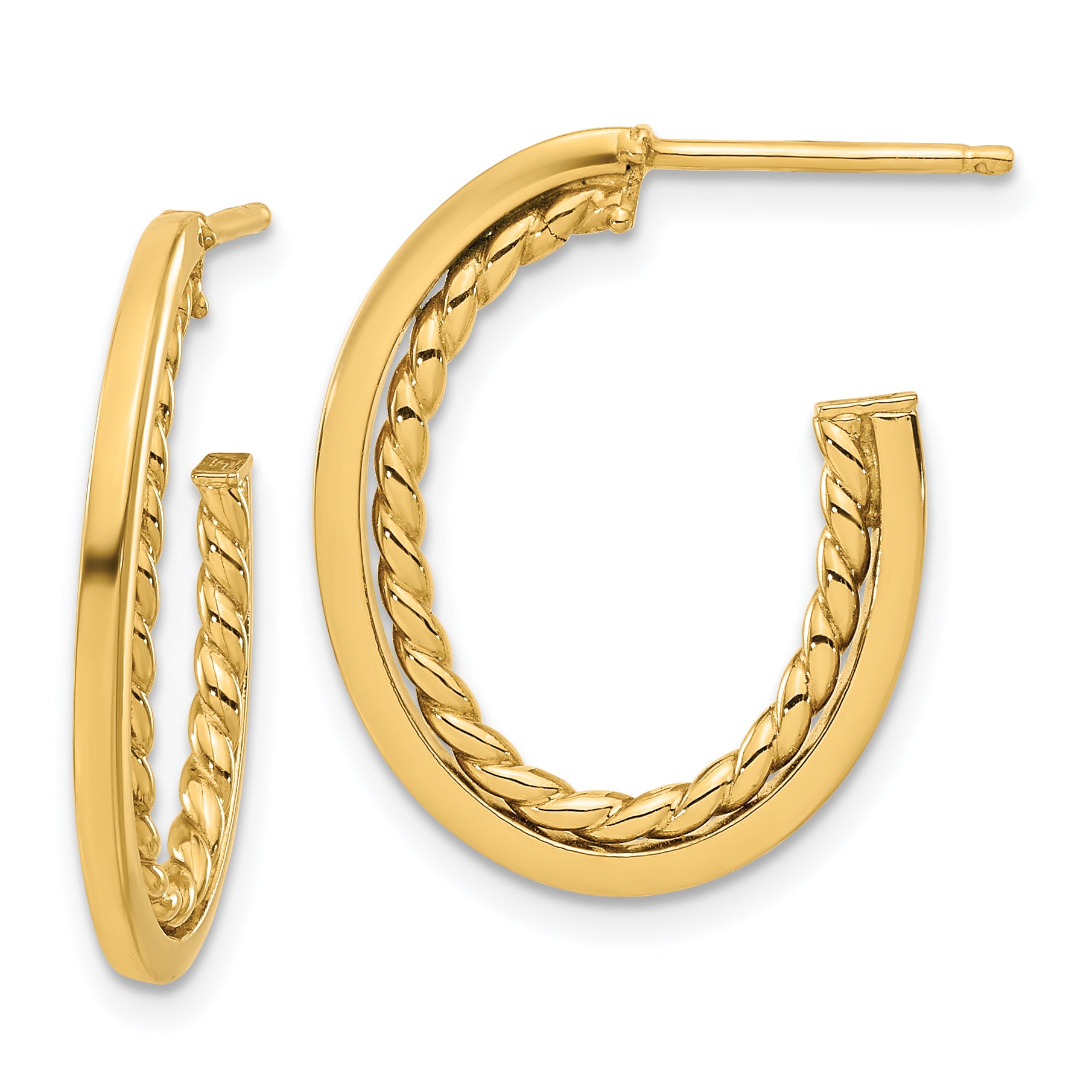 14K Polished and Twist J-Hoop Post Earrings Main image