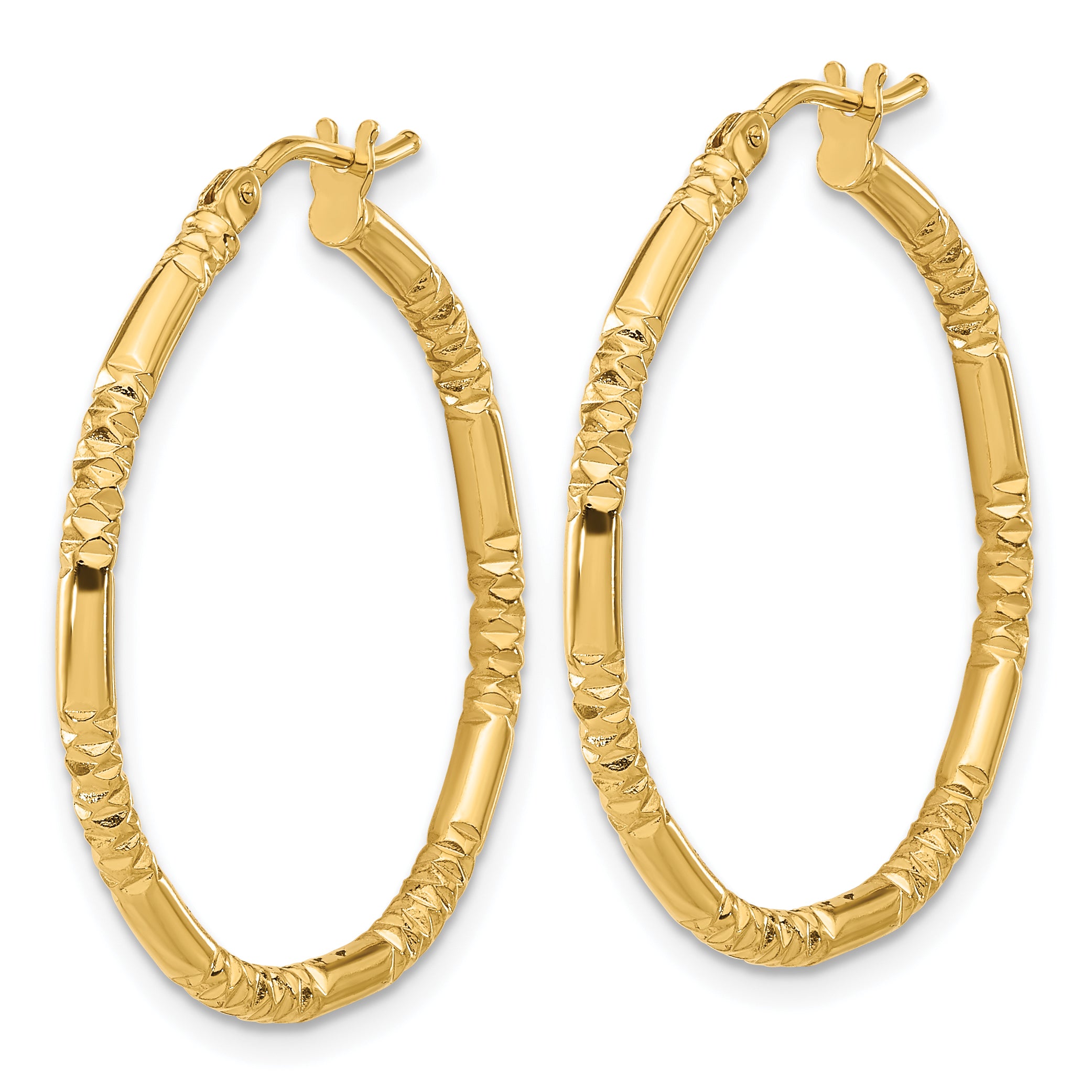 14K Polished and Textured Hoop Earrings Secondary image